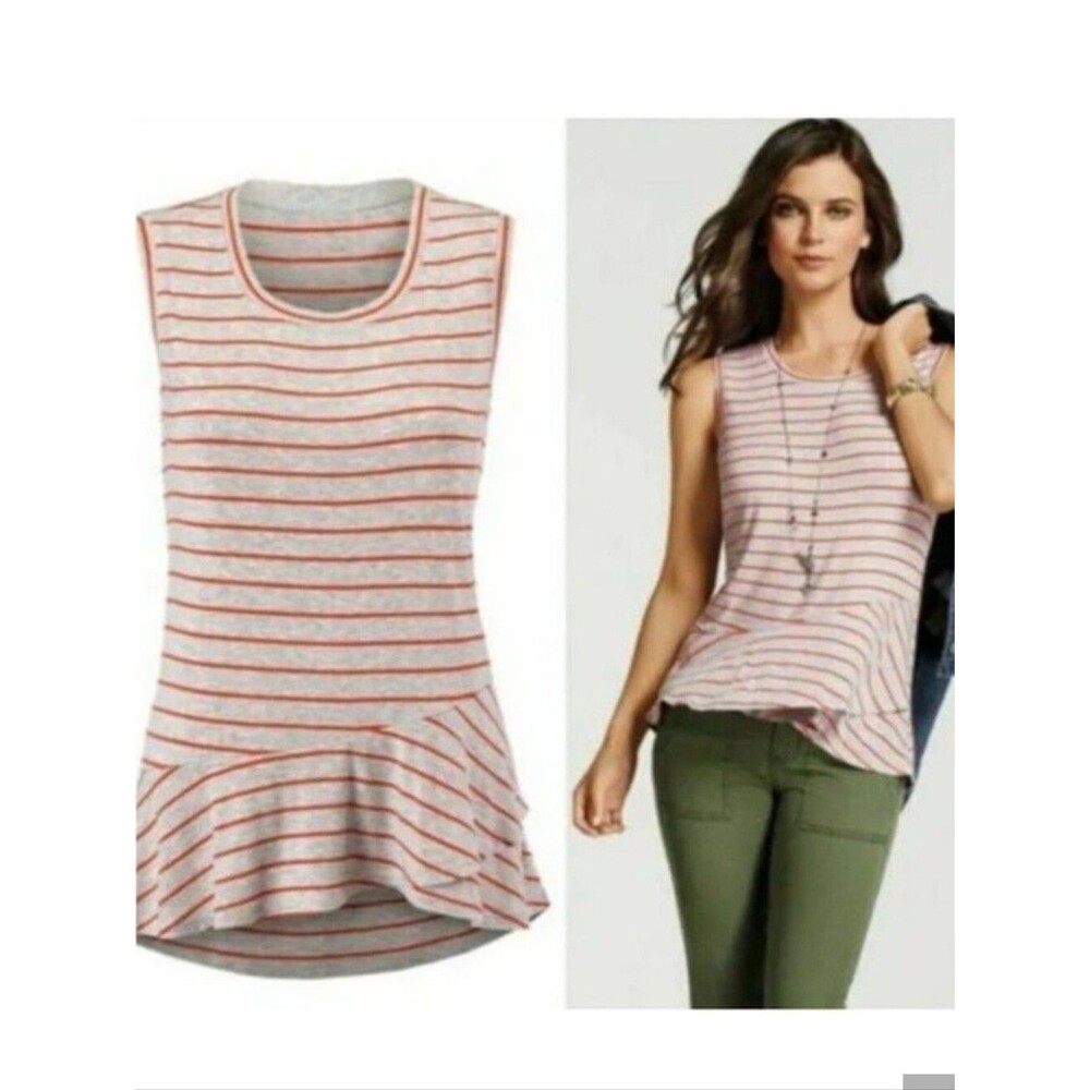 CAbi Style #5331 Ruffle Striped Tank Top, Gray & Orange, S
